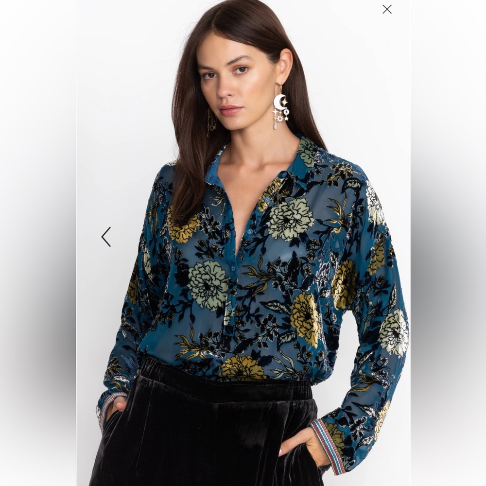 Johnny Was Blue and Yellow Floral Blouse